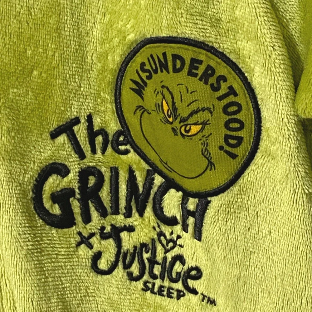 Grinch x Justice Sleep One Piece Pajama Jumpsuit Pom Pom Hood Loungewear XL